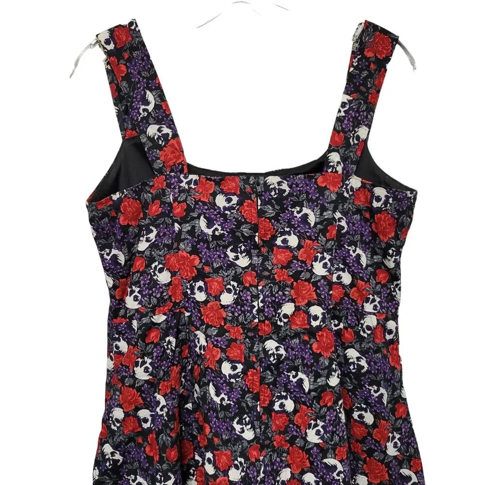 Hot Topic L 11 Dress Skull Floral Gothic Spooky Chic Floral Skater Flare Whimsy - Picture 6 of 11